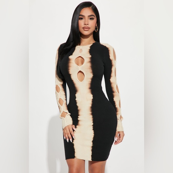 Fashion Nova Dresses & Skirts - Fashion Nova Black and Cream Long Sleeve Dress